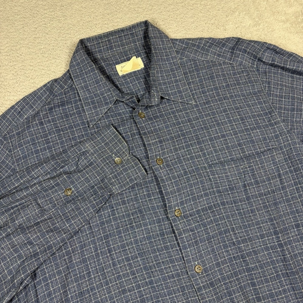 VINTAGE Ermenegildo Zegna Shirt Mens XXL Blue Windowpane Plaid 100% Cotton Italy